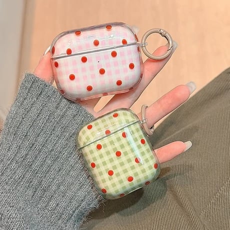 CUTECASE 韓国風 AirpodsPro3ケース 水玉模様 Airpods4/pro2カバー チェック柄 お揃い リング付 半透明CM5867
