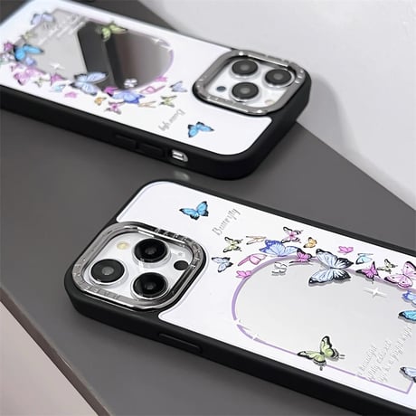 CUTECASEシック 鏡iPhone15pro/15カバー 蝶柄 アイフォン14pro/13promax/12ケース 夏に人気 エレガントCM4414