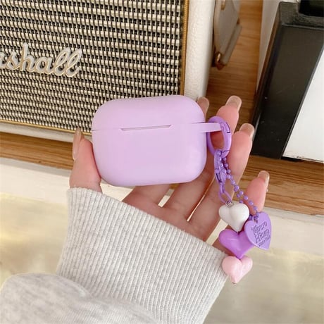 CUTECASEラベンダー色 Airpods４ケース 充電口カバー付 Airpods3/pro2カバー ハートキーチェーン付 シリコン 丈夫CM5198