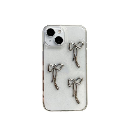 CUTECASEメタルリボン iPhone16/16Proケース キラキラ 透明 iPhone14Pro/13/12ケース ラメ入り 黄ばまない CM4633