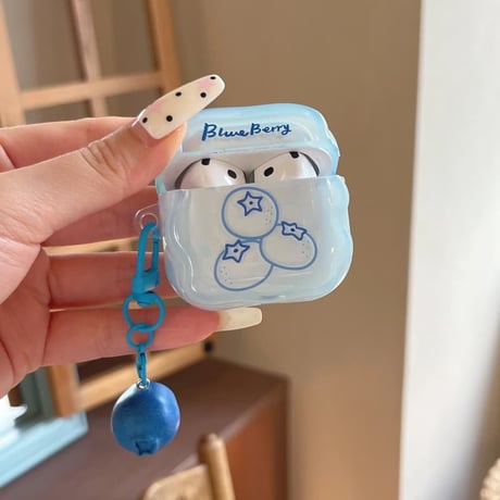 CUTECASEブルーベリー AirpodsPro3ケース うねうね Airpodspro3/2/1カバー Airpods第3/2世代 キーホルダー プレゼントにおすすめCM6445