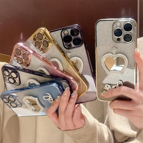 CUTECASE可愛い鏡付 iPhone16pro/16plusケース ラメ入り iPhone15pro/SE/14カバー おしゃれ 女子力高い 人気CM5263