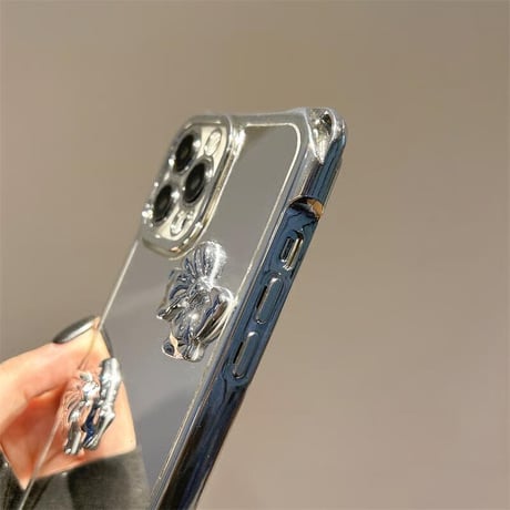 CUTECASE リボン付鏡 iPhone16/16proケース バックチャーム/ショルダーストラップ付 iPhone15pro/14/13カバー 人気アイテムCM5427