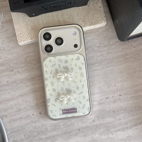 CUTECASE 淡色系 iPhone17Pro/17ケース リボンデコ 草花柄 iPhone17ProMax/16Pro/15カバー キュート ガーリーファッション 韓国っぽCM6083