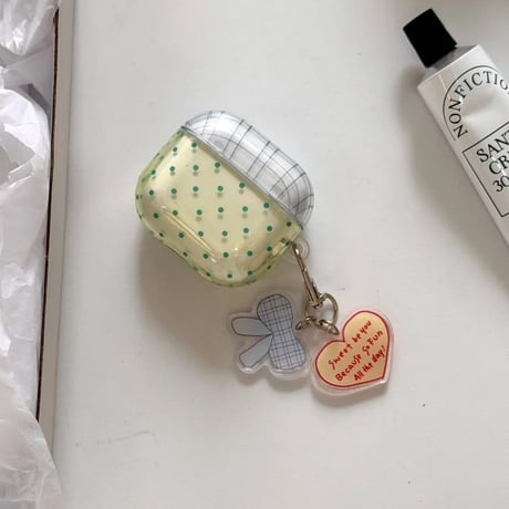 CUTECASE 淡色系 Airpods Pro3ケース 水玉模様 Airpods4/3カバー pro2/pro1 リング/ハートキーホルダー 大人可愛いCM6186