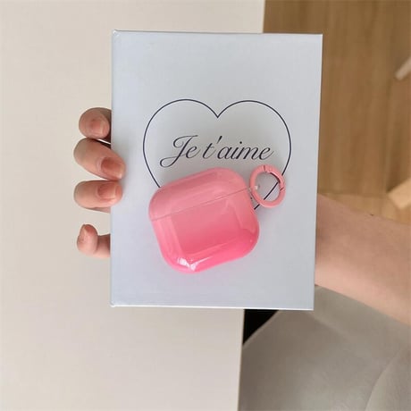 CUTECASEグラデーションピンク Airpods 4ケース 艶感 Airpods3/Pro2ケース airpodspro2カバー 女子力UP リング付 大人可愛いCM5222