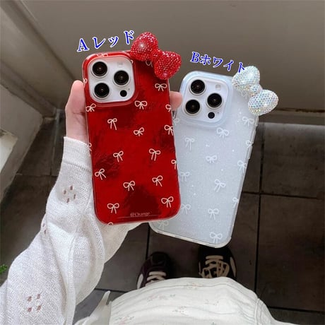 CUTECASEリボン iPhone16/16Proケース ダイヤリボン ラメ入り iPhone15Pro/14/13Proカバー キラキラ めっちゃ可愛い 高級感 CM4690