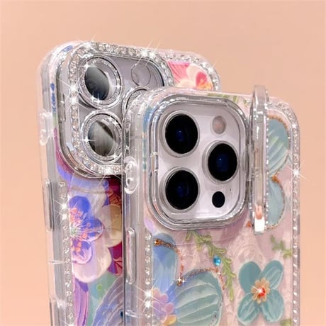 CUTECASE ジュエリーカメラカバースタンド iPhone17/16Proケース 油絵花柄 iPhone15pro/14/13カバー 綺麗 多機能便利CM5586