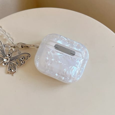 CUTECASE シェル風蝶柄 Airpods Pro3ケース 蝶キーホルダー Airpods 4/3カバーケース AirpodsPro2/1 おしゃれ高級感 CM6224