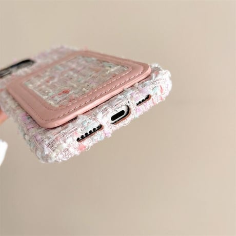 CUTECASEカード収納 ツイード生地 iPhone16Pro/16ケース セレブ愛用 エレガント iPhone15Pro/14/13Promaxカバー 便利 秋冬に流行るCM4854