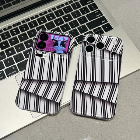 CUTECASE 不規則な線 iPhone17Promax/17ケース ストライプ柄 iPhone16Pro/15/14ケース 白黒淡色系 ガ