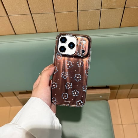 CUTECASE ブラウン 花柄 iPhone17Pro/17ケース 艶感 iPhone17ProMax/16Pro/15カバー オシャレ 韓国っぽCM6082