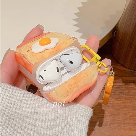 CUTECASE目玉焼きトースト Airpods4ケース キーホルダー エアポッズ3/Pro2ケース airpodspro2カバー 食べ物デザイン ギフトにおすすめCM5505