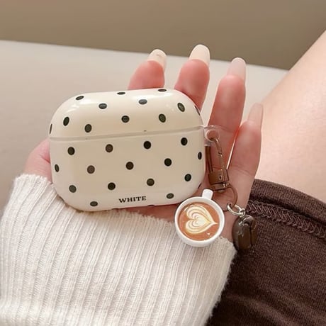 CUTECASE コーヒーカップ/豆キーホルダー Airpods Pro3ケース 水玉模様 Airpods4/3カバー pro2/pro1 韓国風CM6298