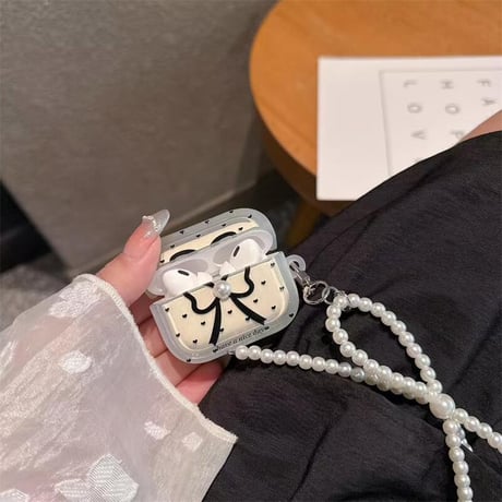 CUTECASE オシャレ Airpods4ケースカバー リボン AirpodsPro2ケース airpods3/2ケース パールキーチェン ギフトにおすすめCM5541