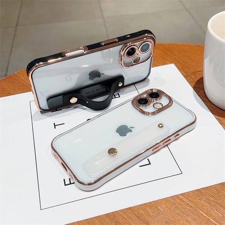 CUTECASE ベルト付 iPhone16/17proケース メタルカラー 黄ばまない iPhone15promax/14proカバー スタンド機能 高級感 CM5609