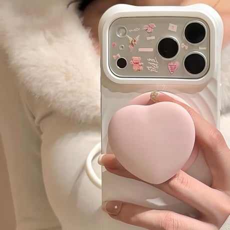 CUTECASE ピンクハートグリップ iPhone17/17Proケース MagSafe対応 iPhone16Pro/15/14ケース 耐衝撃 シンプル 高級感 CM6088