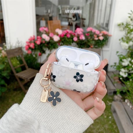 CUTECASE 春花 Airpods 4ケース 透明 Airpods3/Pro2ケース airpodspro2カバー 女子力UP 花キーチェーン付 大人可愛いCM5235