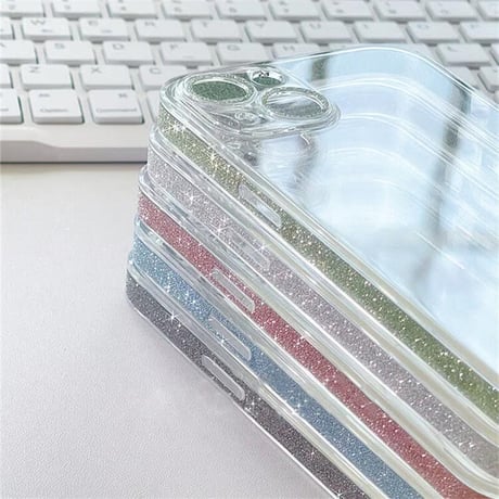 CUTECASE【iPhone15対応】ラメ入り枠 iphone14/13/12promaxカバー キラキラ シンプル オシャレカメラレンズカバー 全面保護 高品質 薄型 黄ばまないCM1877