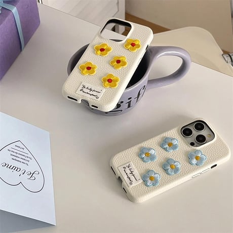 CUTECASE 刺繡花 レザー iPhone15Pro/15promaxケース 高級感 アイフォン14pro/13/12ケース シック CM4394