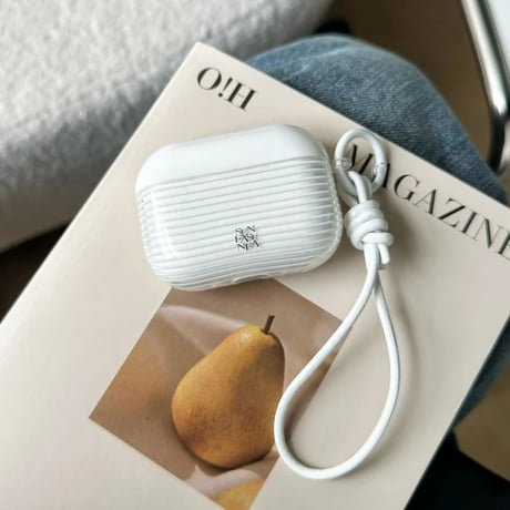CUTECASE ホワイト横縞 Airpods Pro3ケース ストラップ付 Airpods 4/3カバー AirpodsPro2/1 シンプル風 おしゃれ CM6287