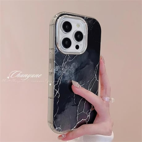 CUTECASE大理石調 iPhone15/16Proケース グリーン/ブラック アイフォン14Pro/13カバー オシャレ シック お揃い CM4607