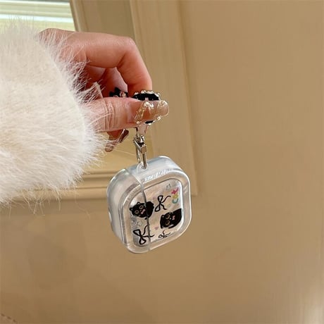 CUTECASE黒猫 Airpods3/proケース 可愛いアクセサリー付 AirpodsPro2カバー キラキラ 丈夫 ギフトにおすすめCM4006
