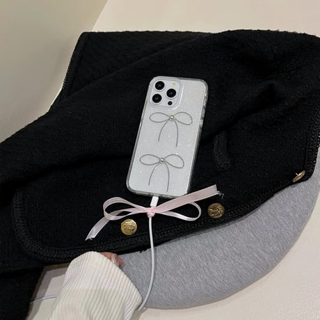 CUTECASE リボン クリアiPhone15/15proケース キラキララメ入り iPhone14/13pro/12クリアケース かわいい トレンドCM4050