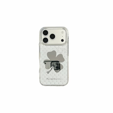 CUTECASE クローバーミラー iPhone17Pro/17ケース ホワイト iPhone16/15Pro/14ケース メイク直しに便利 お洒落 CM6275