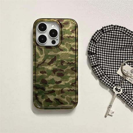 CUTECASE迷彩柄 iPhone16promax/16Proケース スマホグリップ付 iPhone15pro/14pro/13カバー シンプル風 艶感 カッコイイCM5324