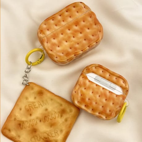 CUTECASE ビスケット Airpods Pro3ケース 美味しそう Airpods4/3カバー pro2/pro1 リング/キーホルダー ギフトにおすすめCM6318