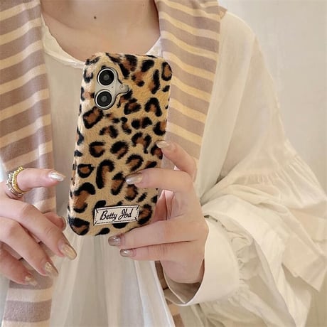 CUTECASEヒョウ柄 iPhone16/16Proケース パイル 秋冬人気 iPhone15Pro/14/13カバー シック トレンド 女子力高いCM4760