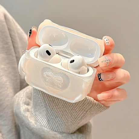 CUTECASE 可愛いリボンデコ AirpodsPro3/４ケース ウェーブ型 Airpods3/Pro2ケース おしゃれ ホワイト 女子力アップ CM5752