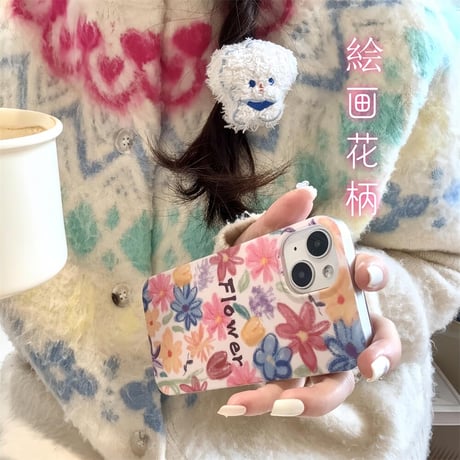 CUTECASE絵画花柄iPhone15Promaxケース 綺麗 iPhone14Pro/13proカバー キラキラ 高品質 お揃い 女子力上がるC6021