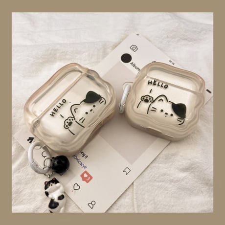 CUTECASE HELLO猫ちゃん AirPodsPro3ケース 白黒猫キーホルダー Airpods4/3ケース AirpodsPro2カバー うねうね 可愛いギフトにおすすめ CM5939