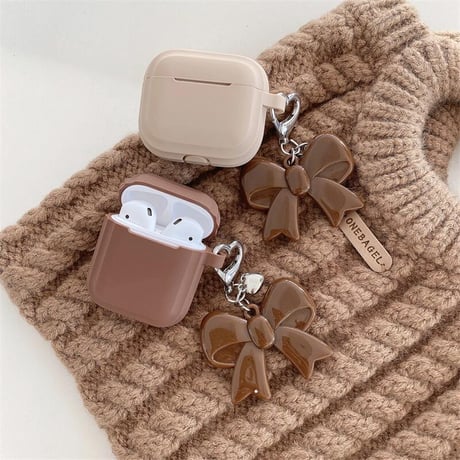 CUTECASEシリコン Airpods 4ケース リボンキーホルダー Airpods3/Pro2ケース airpodsproカバー 充電口カバー付 丈夫CM4985