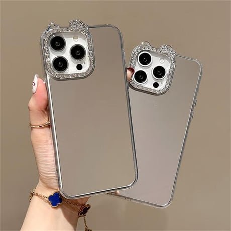 CUTECASE ジュエリーリボン 鏡 iPhone17/16proケース キラキラ 大人可愛い iPhone15Pro/14/13カバー 綺麗 便利 CM5660