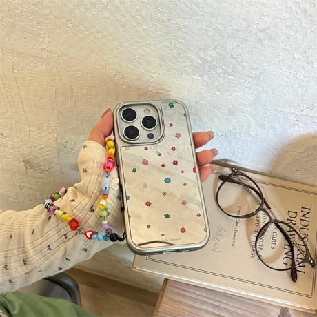 CUTECASE春夏向け iPhone16Pro/16ケース 鏡付 iPhone15Pro/14/13proカバー 多彩ストラップ 可愛い 丈夫 メイク直しに便利CM5182