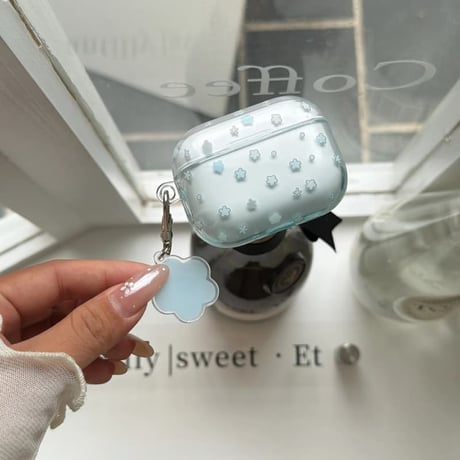CUTECASE グラデーションブルー Airpods Pro3ケース 花柄 Airpods4/3カバー pro2/pro1 リング/キーホルダー 韓国風CM6283