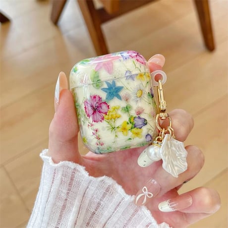 CUTECASE花柄 Airpods4ケース シェルキーホルダー AirpodsPro2ケース airpods3/2カバー 女子に人気 トレンドCM5396