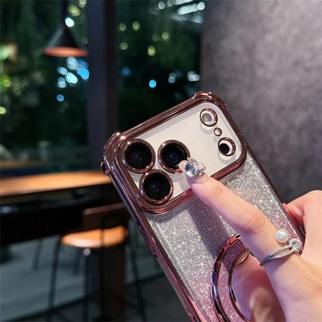 CUTECASE ミラーリングスタンド iPhone17/17Proケース キラキララメ 四角耐衝撃 iPhone17ProMax/17Airケース 多機能CM5641