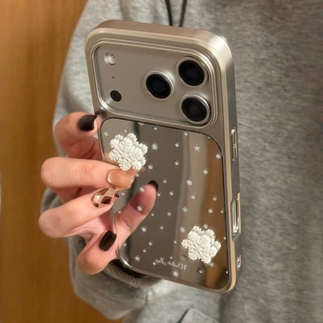 CUTECASE 雪花 ミラー iPhone17/17Proケース きれいメイク直し鏡 iPhone17Promax/16Pro/15カバー メッキ 頑丈 ガールズに人気 CM5951