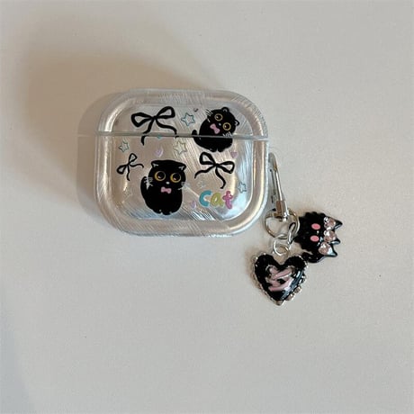 CUTECASE黒猫 Airpods3/proケース 可愛いアクセサリー付 AirpodsPro2カバー キラキラ 丈夫 ギフトにおすすめCM4006