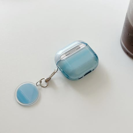 CUTECASE グラデーションブルーカラー Airpods Pro3ケース 光沢感 Airpods 4/3カバーケース AirpodsPro2/1 キーホルダー付き お洒落 CM6163