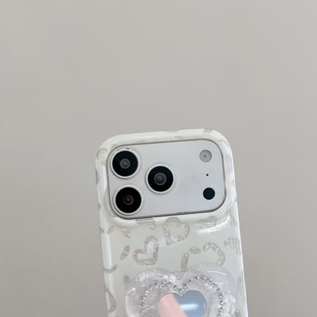 CUTECASEハート型ミラーグリップ iPhone17Promaxケース ホワイト ハート柄 iPhone16Pro/15promaxケース かわいい 多機能便利CM6526