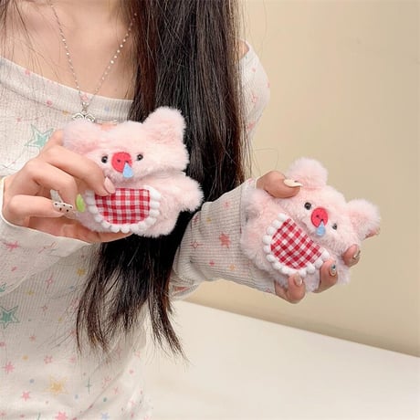 CUTECASEふわふわブタ Airpods4/Airpodspro2/pro/ケース ピンク Airpods3/2カバー 可愛い 女子力アップ 柔らかいCM4638