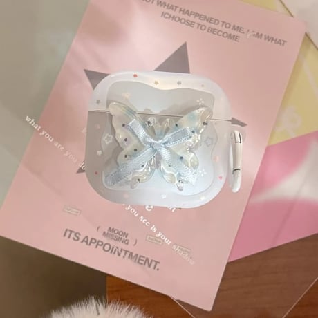 CUTECASE 蝶デコ Airpods Pro3ケース ホワイト Airpods 4/3カバーケース AirpodsPro2/1 キラキラ感 リング付き CM6196