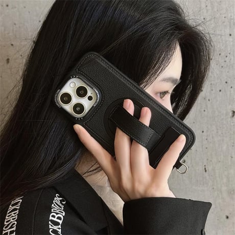 CUTECASEショルダーストラップ iPhone16pro/16promaxケース ベルト付 スタンド機能 iPhone15/14/13カバー 多機能 Magsafe対応 レザーCM5432