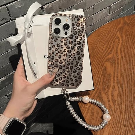 CUTECASEヒョウ柄 iPhone16/16Proケース 宝石ストラップ iPhone15Pro/14pro/13/12ケース アニマル柄 女子力高い 人気CM4794