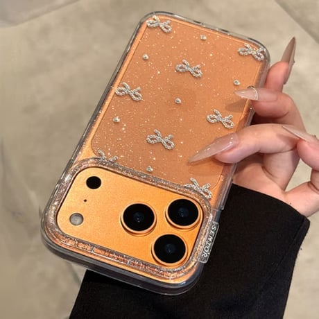 CUTECASE ラメリボン iPhone17/17Proケース キラキラ 透明 アイフォン16ProMax/15Pro/14カバー ガールズファッション 可愛いCM5910